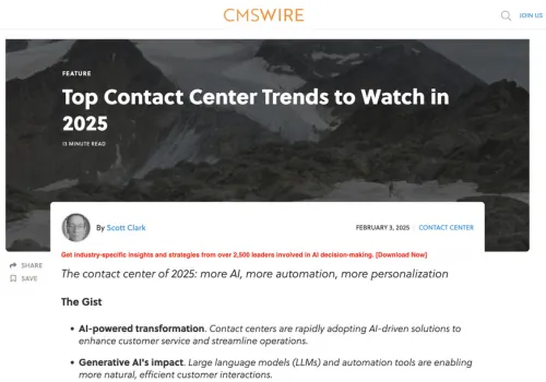 CMSWire on contact center trends
